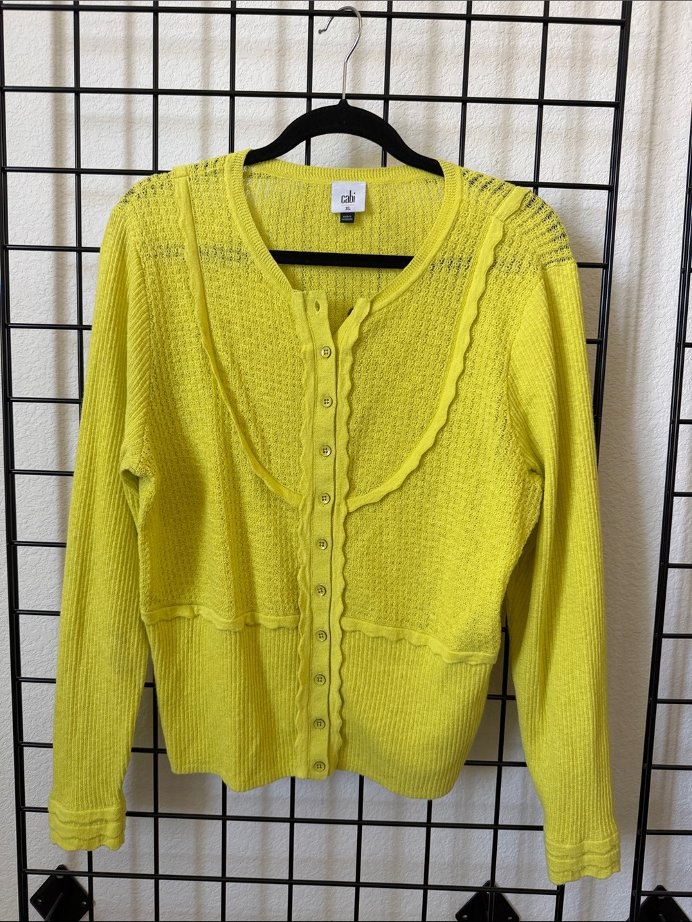 CAbi Bright Yellow Button-Front Scalloped Cardigan